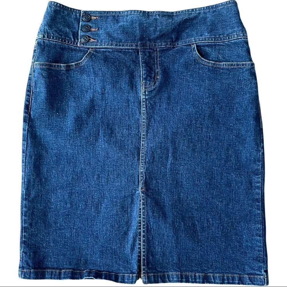 Tommy Hilfiger 3-Button Front & Back Slits Denim Pencil Skirt Sz 4